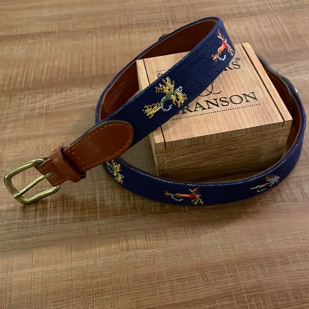 Smathers & Branson - Fishing Flies (Dark Navy) Needlepoint Belt